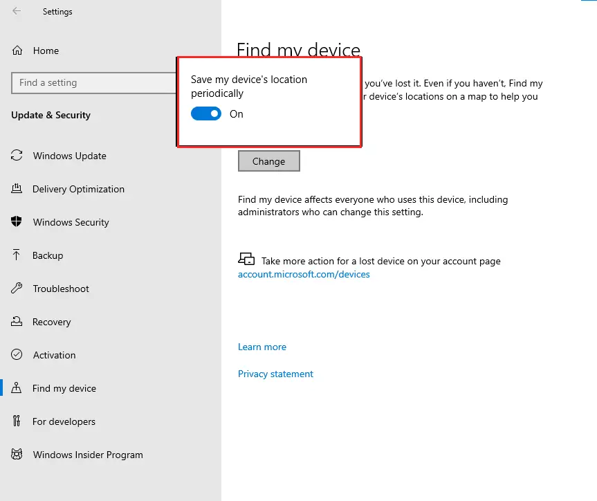 Step 4 - Enable Find My Device for Locate Stolen