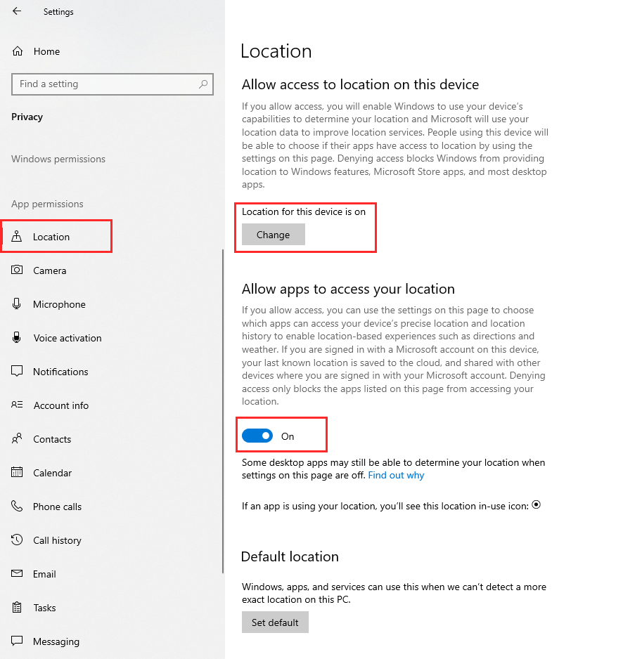 Step 6 - Enable the Allow apps to access your location for Locate Stolen