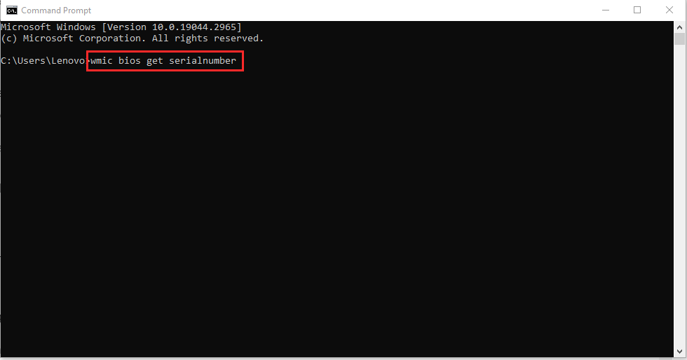 Step 2 - Type Command in Command Prompt for Laptop's Serial Number