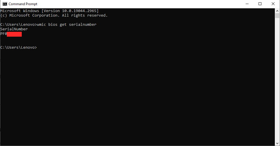 Step 3- Press Enter to get Serial Number for Laptop's Serial Number